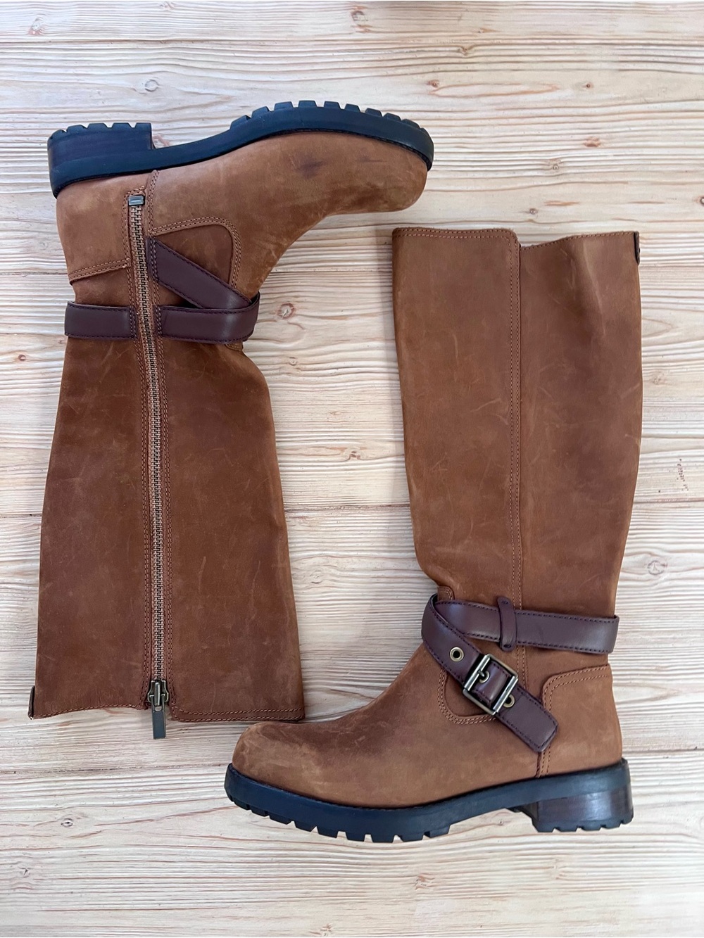 UGG Harrington Tall Boots Chestnut Suede Moto Riding Boots Women’s 8
